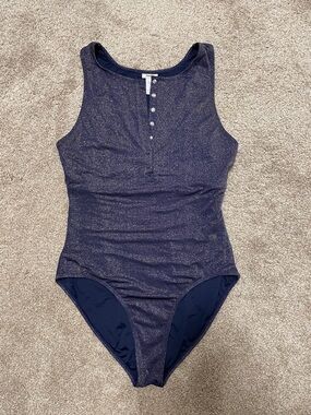 Andie Malibu Metallic Glitter Adjustible High Neck One Piece Swimsuit XL Tall